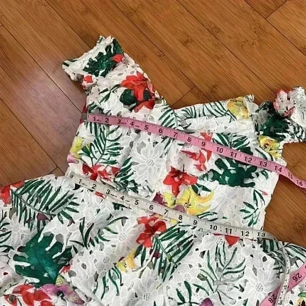 NWOT CAROLINE CONSTAS HELENA PRINTED LACE TIERED DRESS  medium made New York - Picture 7 of 9